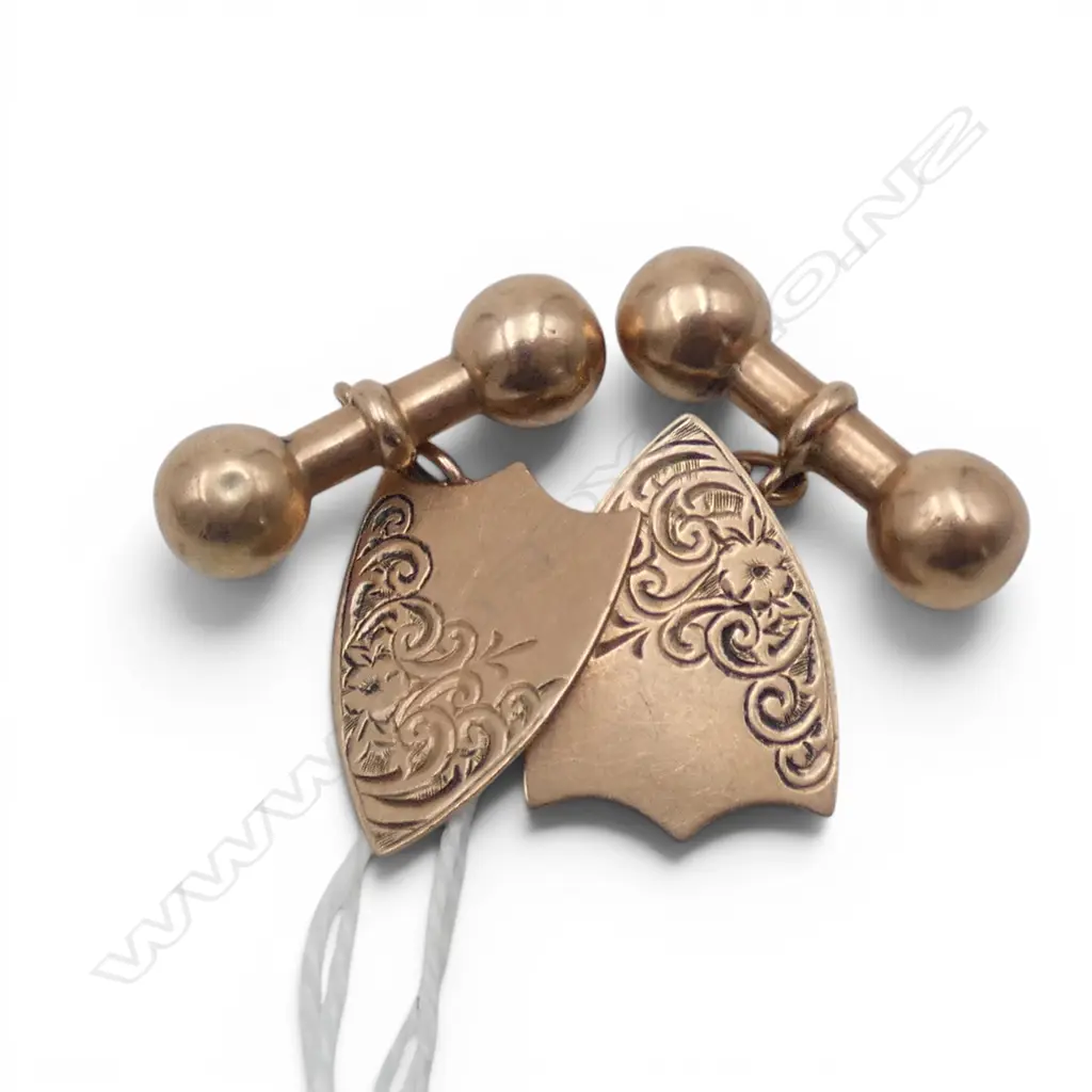 PR Birmingham 1908 9ct GOLD SHIELD & DUMBBELL CUFFLINKS 4.7gms Image 1++