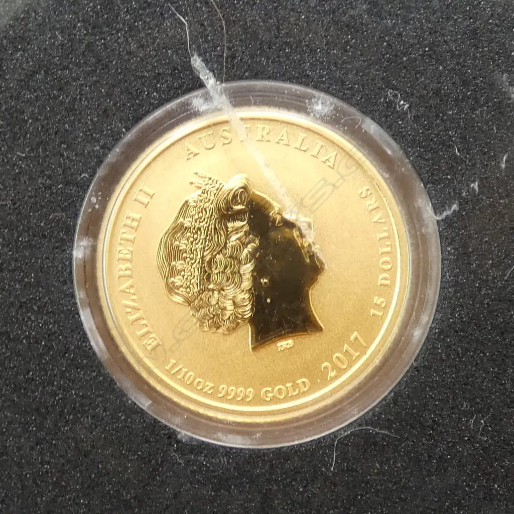 AUSTRALIAN 99 GOLD 1/10 OZ $15 COIN 'YEAR OF THE ROOSTER' 2017 Image 1++