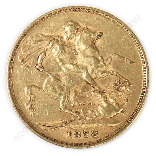 # An 1878 gold full sovereign. Melbourne Mint. Victoria's head