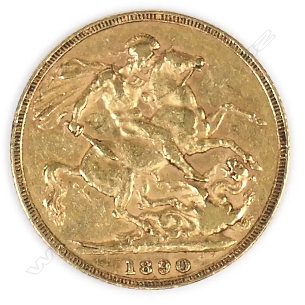 # An 1890 gold full sovereign. British Mint. Victoria's head Image 1++