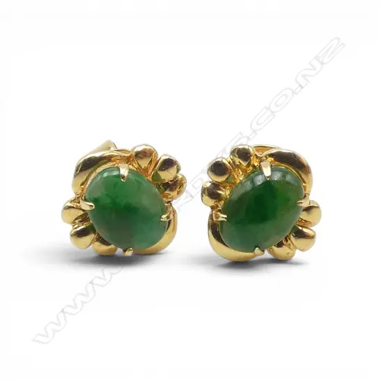 PR 18ct JADE EARRINGS, 1.98gm