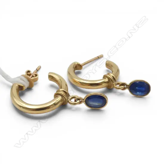 PR 18ct GOLD & SAPPHIRE DROP HOOP EARRINGS 1 butterfly only. 7.6gms