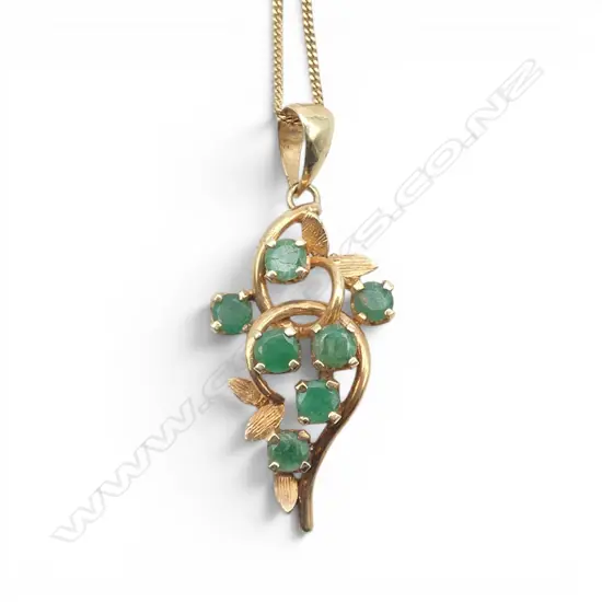 14ct EMERALD PENDANT=3.60gm on 9ct CHAIN=1.55gm, 