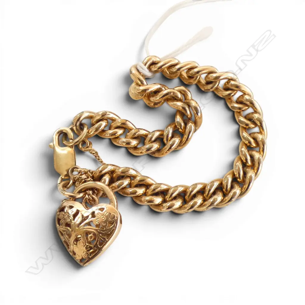 GOLD PLATED CURB LINK BRACELET with 9ct parrot clasp catch ( some wear to gold plate) Image 1++