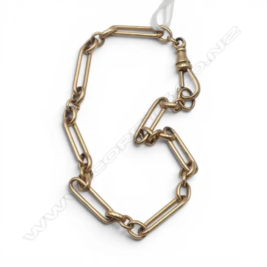 9ct GOLD RAIL LINK albert chain. 10.5gms CLASP NEEDS ADJUSTMENT