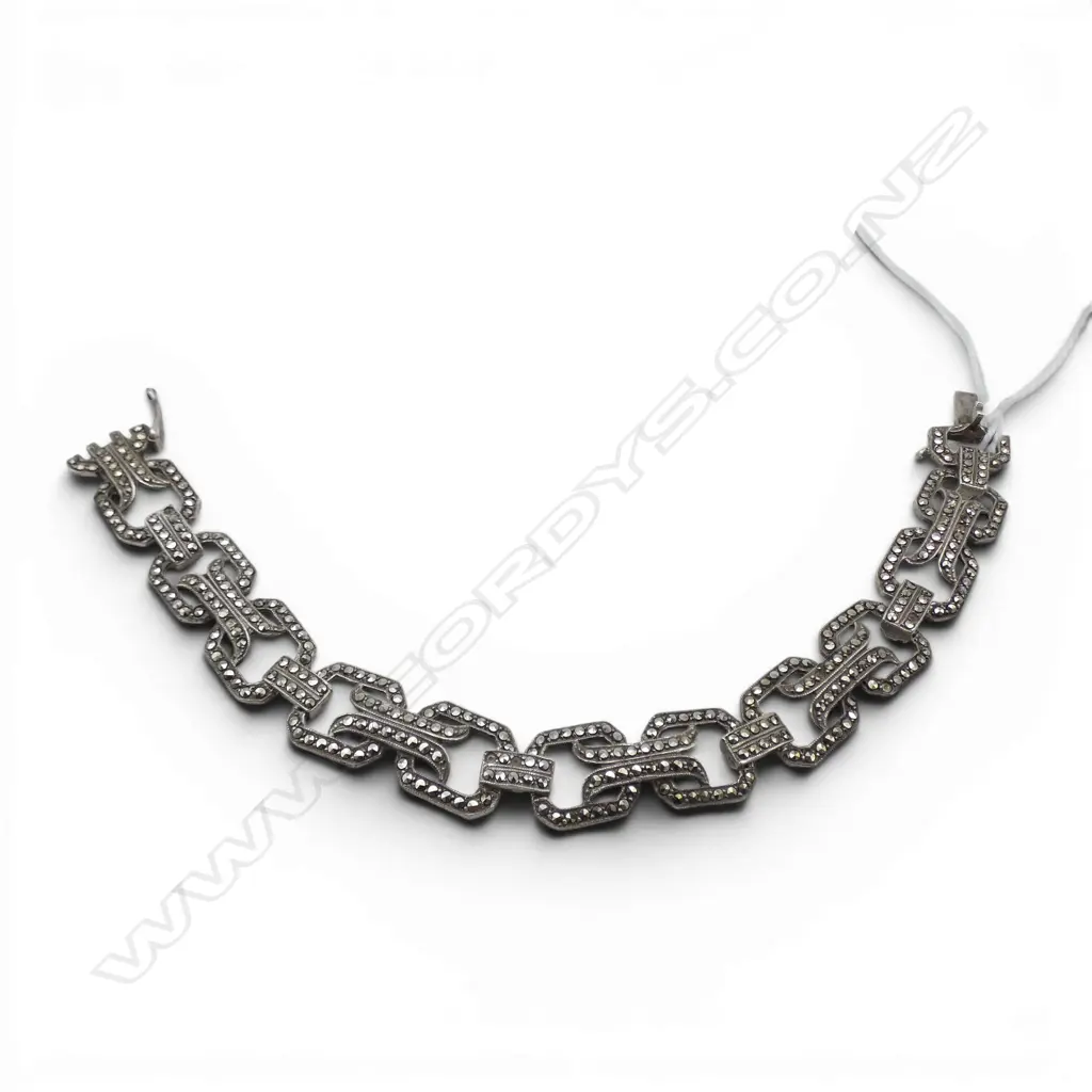 ART DECO STERLING SILVER & MARCASITE BRACELET made in germany L.180mm Image 1++