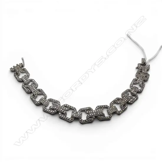 ART DECO STERLING SILVER & MARCASITE BRACELET made in germany L.180mm