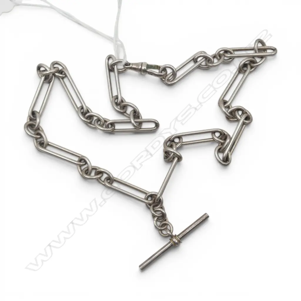 VINTAGE SILVER RAIL LINK ALBERT CHAIN L.450mm. 32.6gms Image 1++