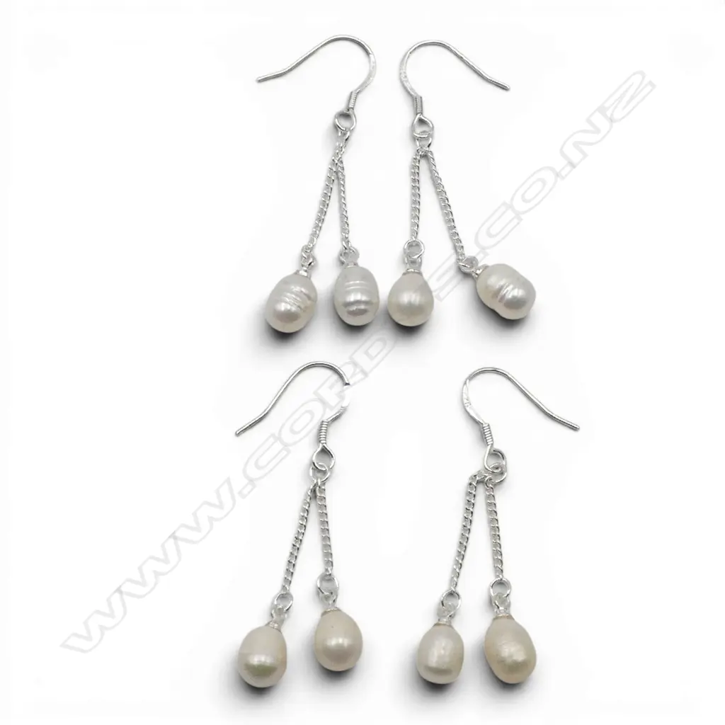 2 PRS FRESH WATER PEARL EARINGS 925 SILVER  Image 1++