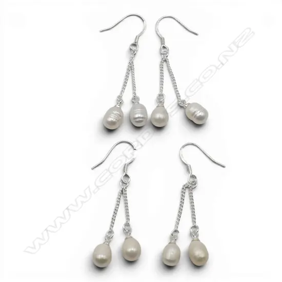2 PRS FRESH WATER PEARL EARINGS 925 SILVER 