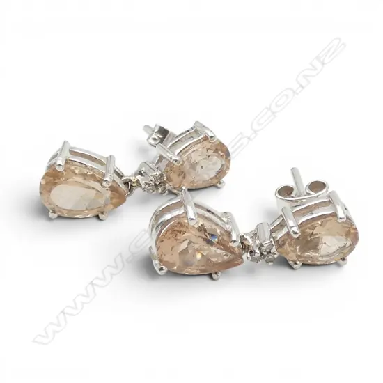 PR SILVER DIAMOND & MORGANITE DROP EARRINGS