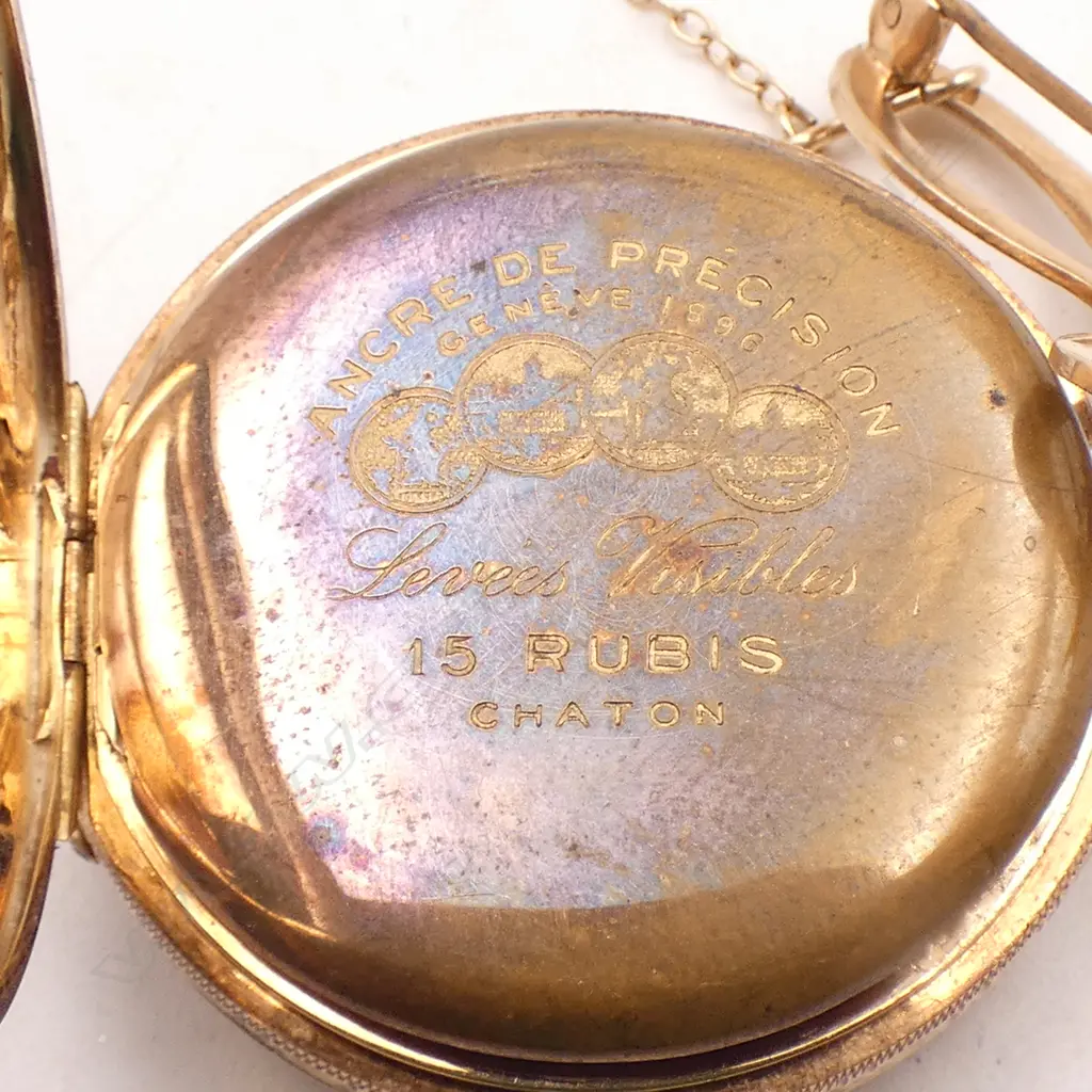 EARLY 20thC LADIES 14CT HALF HUNTER FOB WATCH. RECENTLY SERVICED. Plated dust cover.  34.6gms Image 1++