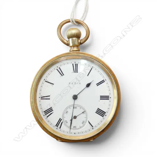 ELGIN GENT'S early 20thC gold plate OPEN FACE POCKET WATCH running
