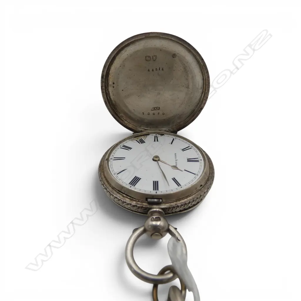 SILVER POCKET WATCH ON LONG & LARGE LINK PLATED CHAIN Image 1++