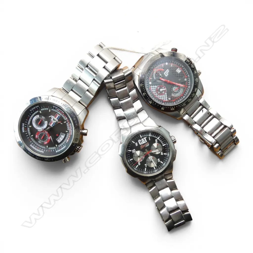 3 GENT'S LGE WRISTWATCHES: GP Pure Emotion + Ford Mustang 'The Legend' + 'CAT Racing'. Not running Image 1++