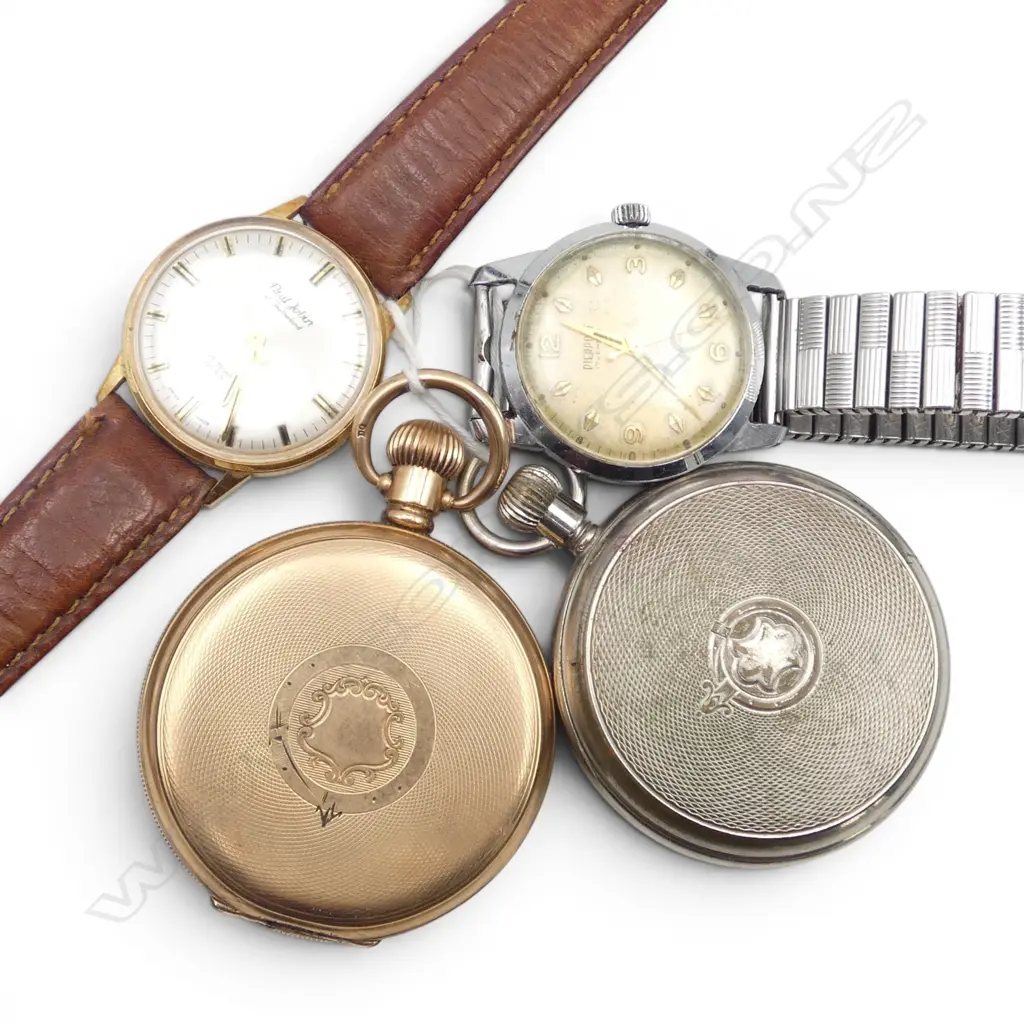 4 VINTAGE WATCHES: 2 WRISTWATCHES not running 1 winder absent + 2 pocket watches w faults Image 1++