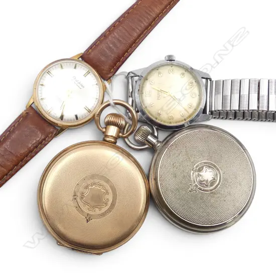 4 VINTAGE WATCHES: 2 WRISTWATCHES not running 1 winder absent + 2 pocket watches w faults