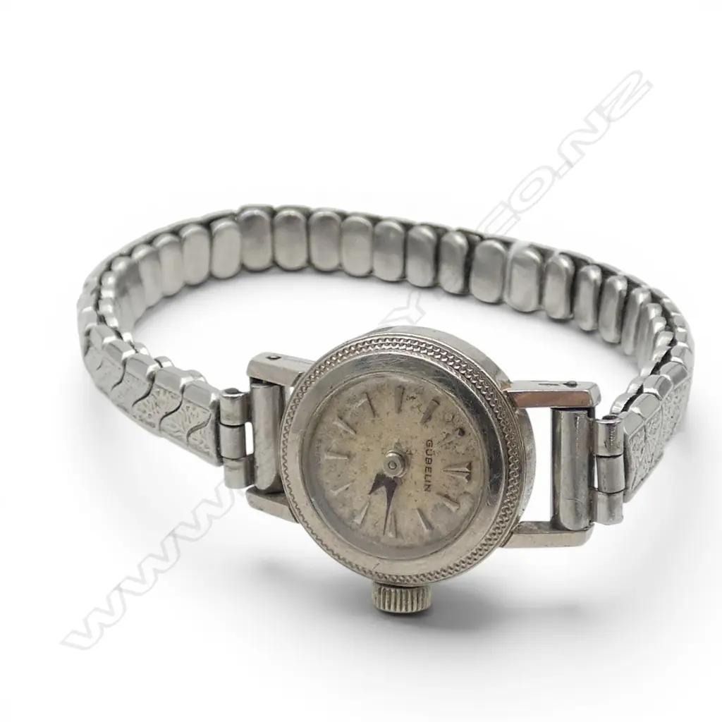 GUBELIN Swiss 18ct WHITE GOLD LADIES VINTAGE WRISTWATCH plated expanding strap. Running. 14.75gms total. Image 1++