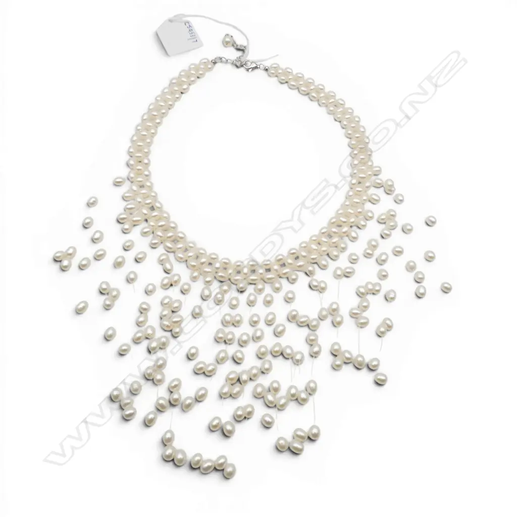 MULITI  DROP FRESH WATER PEARL NECKLACE S/SILVER CLASP  Image 1++