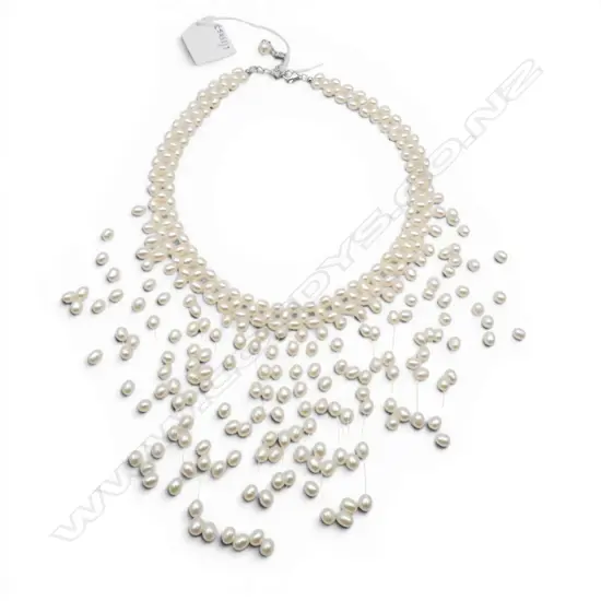 MULITI  DROP FRESH WATER PEARL NECKLACE S/SILVER CLASP 