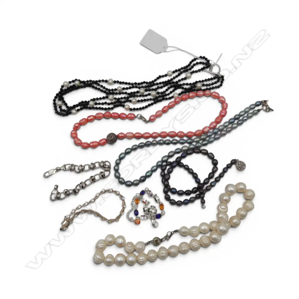 5 PEARL NECKLACES + 3 BRACELETS (2 925 SILVER) Image 1++