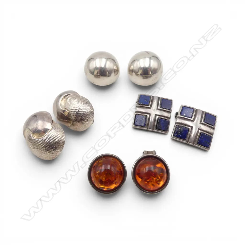 3 PRS 925 SILVER CLIP ON EARRINGS 40gms + 1 SILVER TONE Image 1++