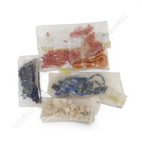 4 PACKETS OF BEADS ASSORTED CORAL OSTRICH SHELL PAPER BEADS LAPIZ LAZULI 