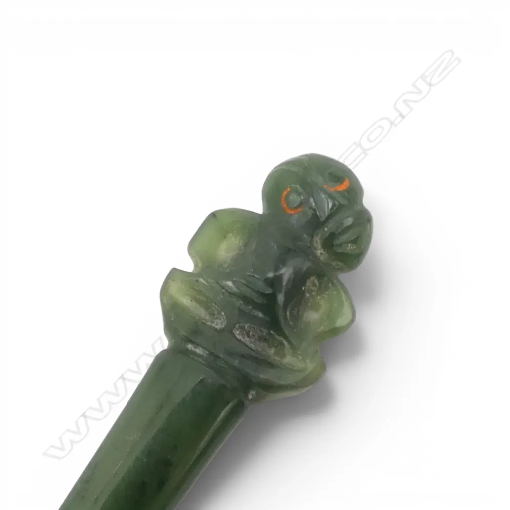 EARLY 20thC SILVER & POUNAMU  TEASPOON 'Rotorua NZ' with tiki finial  Image 1++