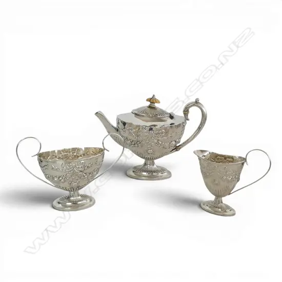 3 PCE STG SILVER TEA SET, B'HAM 1900 619gms