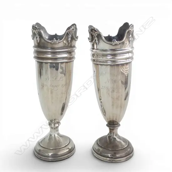 PR STG SILVER VASES, B'HAM 1960 H.205mm 476gms WEIGHTED, DENTS