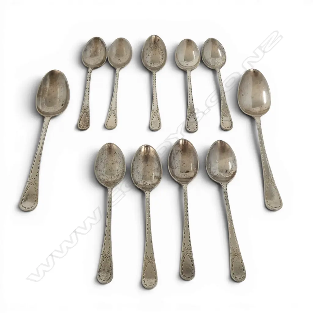 11 STG SILVER TEASPOONS (9+2) 101gms Image 1++