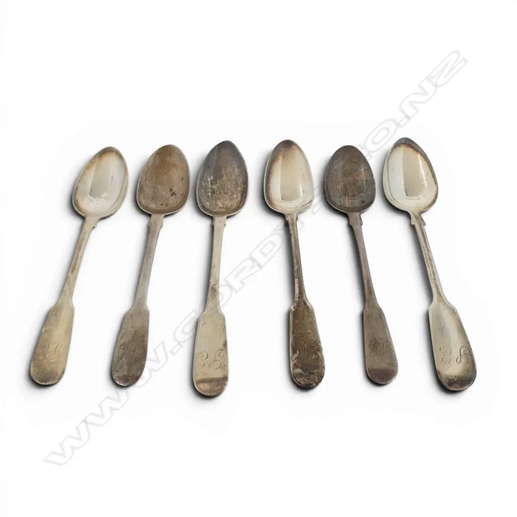 6 COMPOSITE GEORGIAN & VICTORIAN SILVER TEASPOONS Fiddle pattern 88gms Image 1++