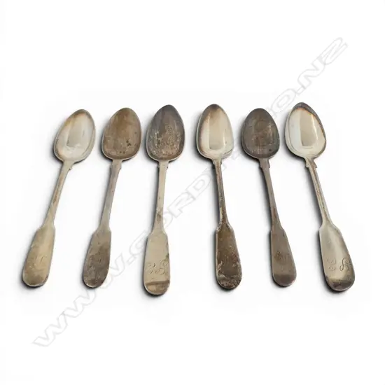 6 COMPOSITE GEORGIAN & VICTORIAN SILVER TEASPOONS Fiddle pattern 88gms