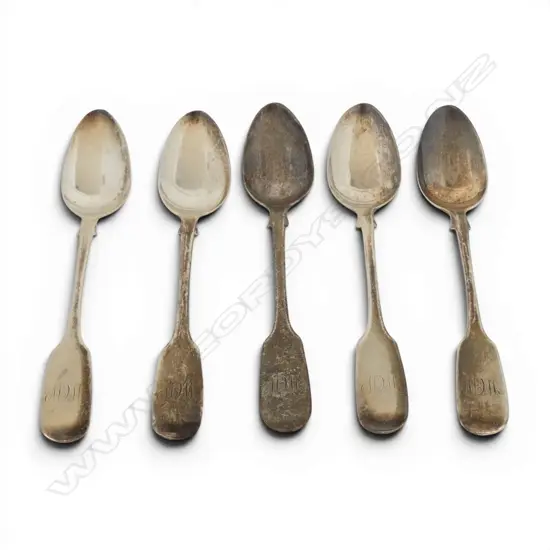 SET 5 EXETER 1852 SILVER fiddle pattern TEASPOONS 88gms