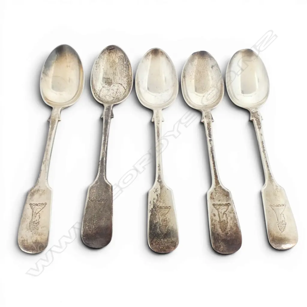 Sheffield 1900 set 5 SILVER TEA SPOONS crested with a African ? bust in profile 112gms Image 1++