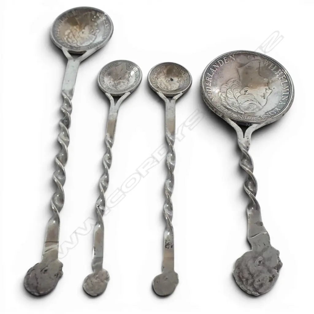 4 DUTCH SILVER COIN SPOONS 55.1GMS Image 1++