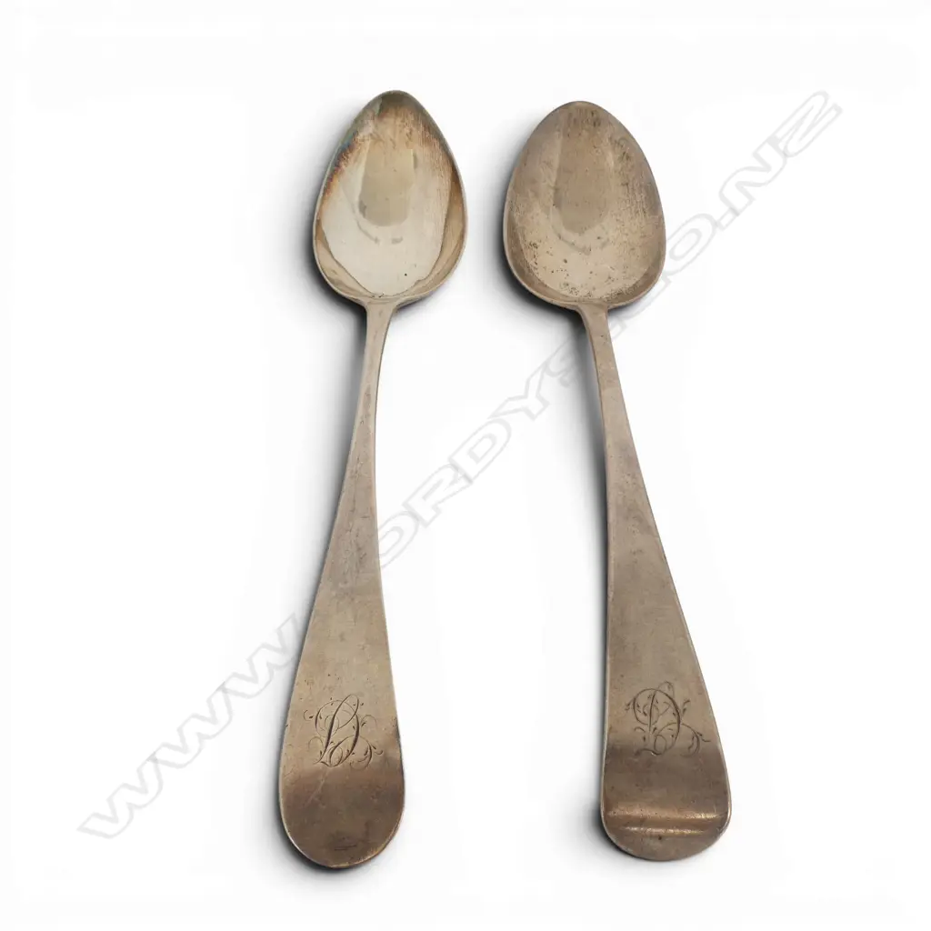 2 GEORGE III SILVER TABLE SPOONS London 1815 & 1776. 116gms Image 1++
