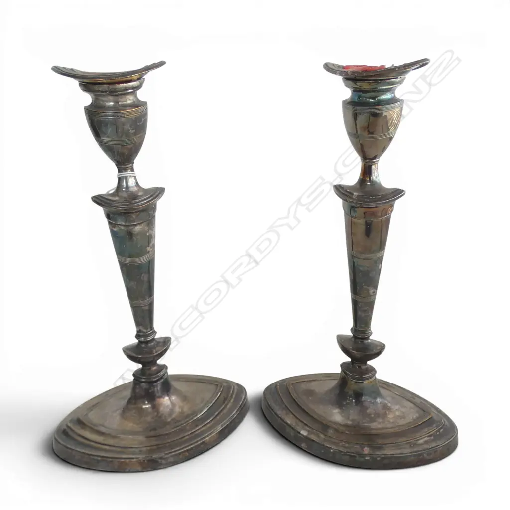 PAIR 19thC ADAMS STYLE OLD SHEFFIELD PLATE COLUMN CANDLESTICKS H.295mm copper just nicely showing Image 1++