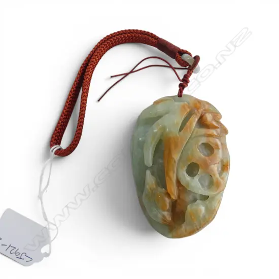 HANDCARVED JADITE AMULET on CORD, L.75mm
