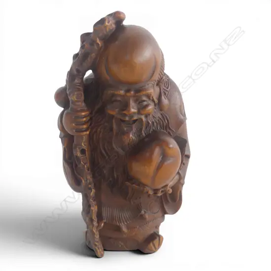 CHINESE CARVED WOODEN WISEMAN FIGURE H.90mm