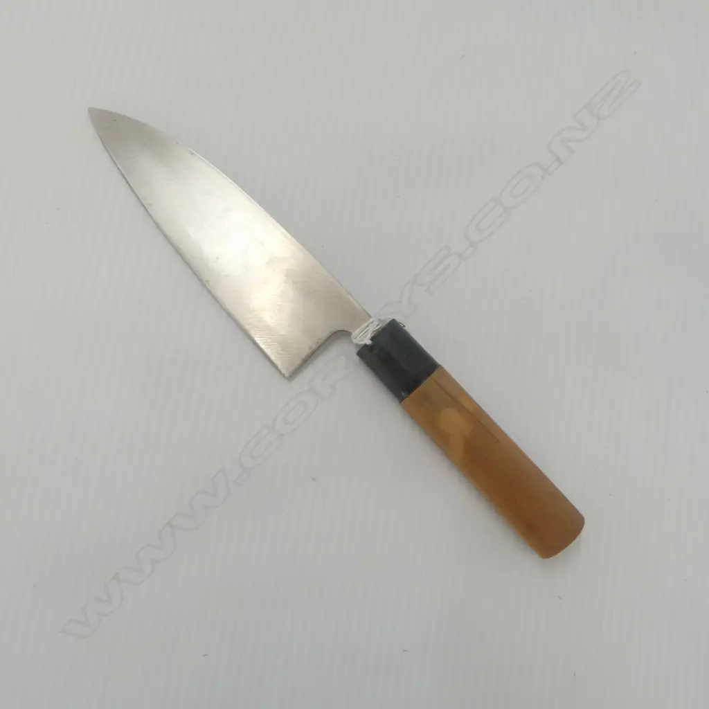 1960s JAPANESE FORGED CARBON STEELE CHEF'S KNIFE, signed on blade Image 1++