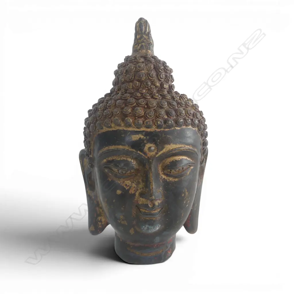 ORIENTAL GILT METAL BUDDHA HEAD H.155mm Image 1++