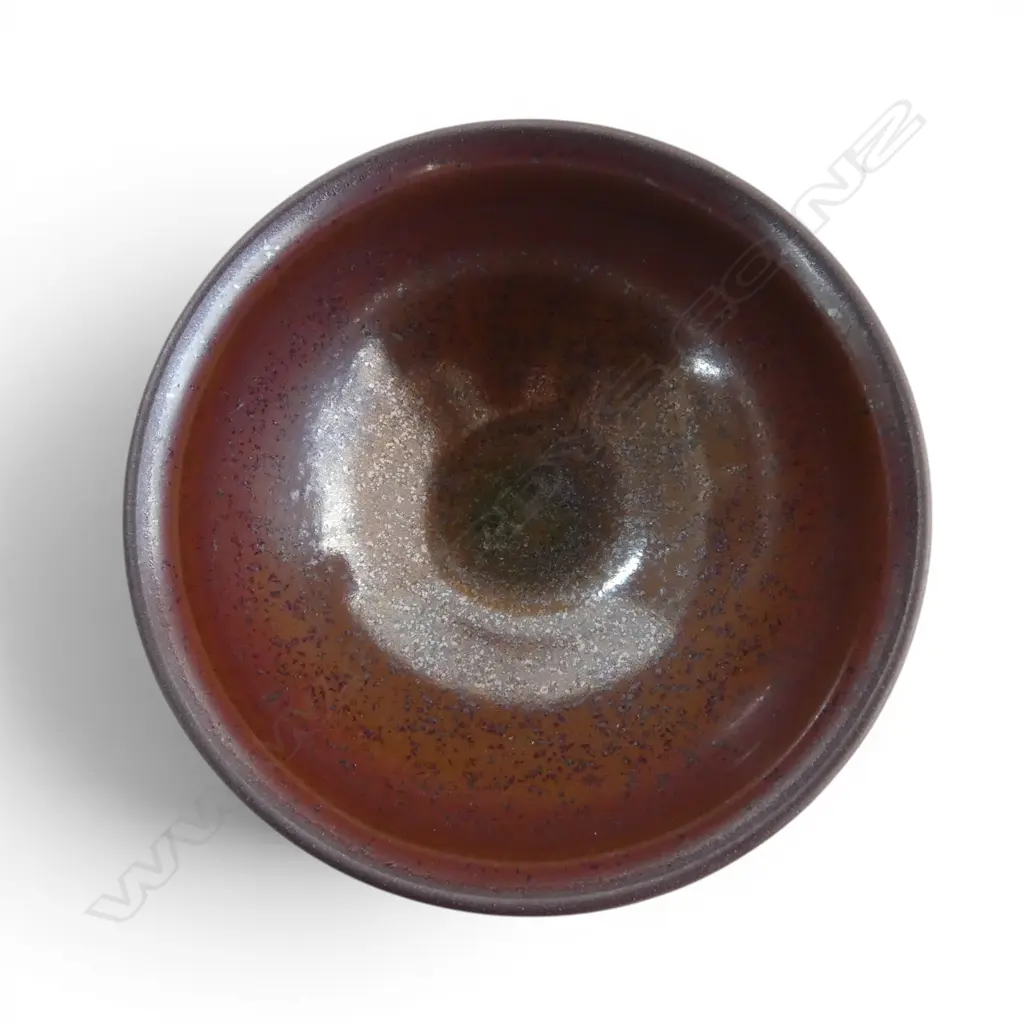 BOXED POTTERY BOWL hare's fur type glaze, mark to base Dia.85mm Image 1++
