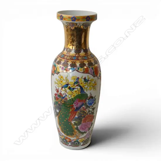TALL CHINESE FLORAL & GILT VASE H610MM