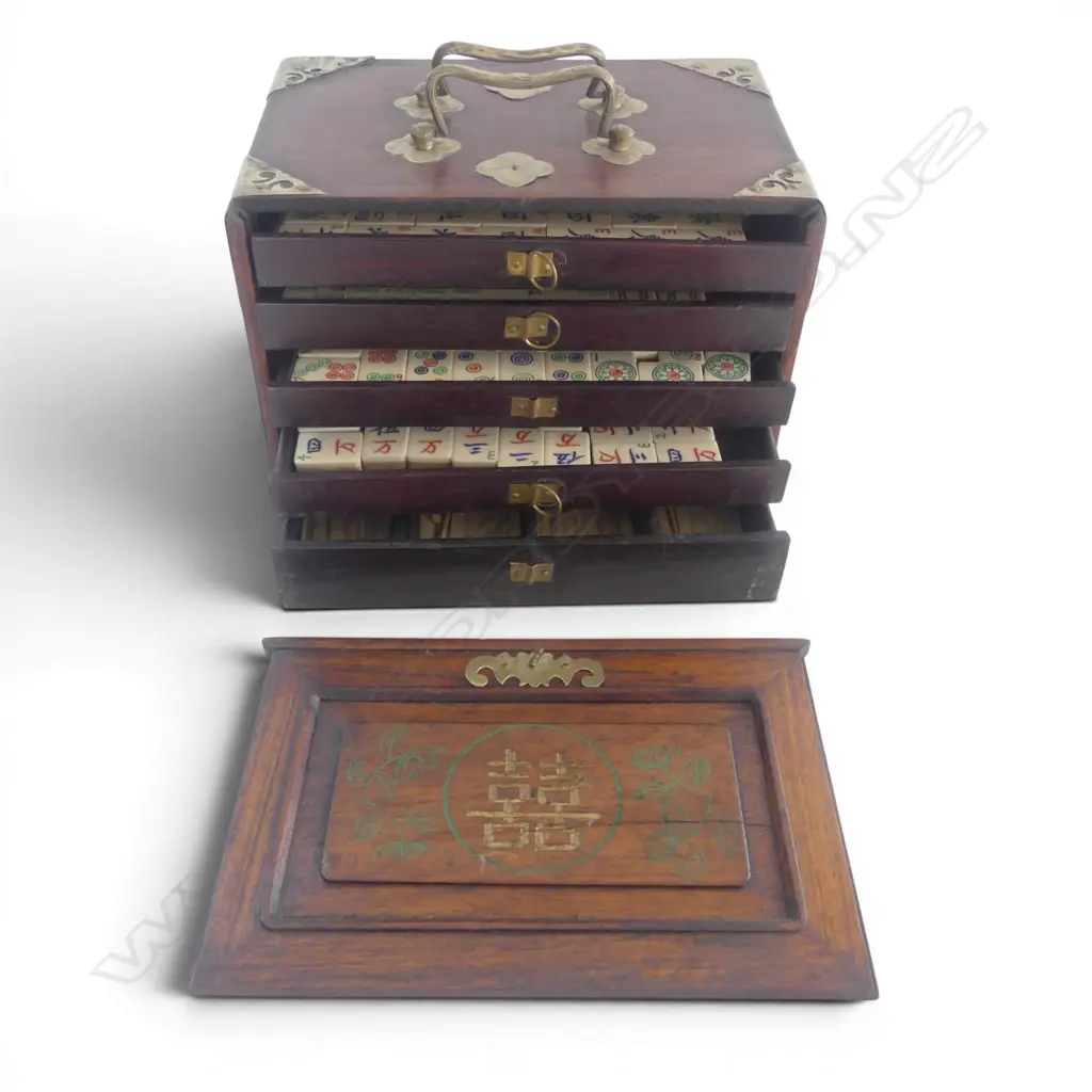 ANTIQUE CHINESE MAH JONG SET W.235mm... Image 1++