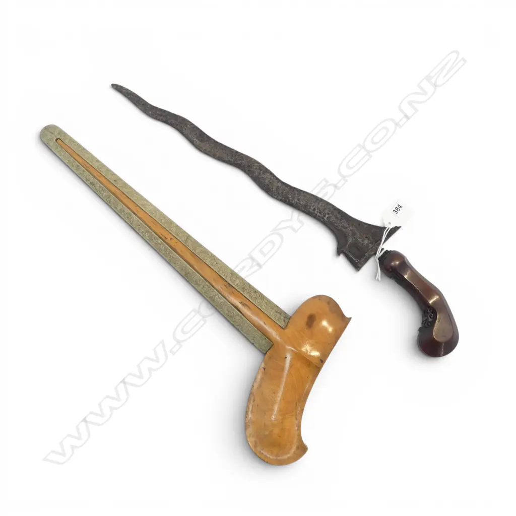 OLD traditional INDONESIAN KRIS DAGGER fine carved wood handle. In original scabbard. L.500mm. Image 1++
