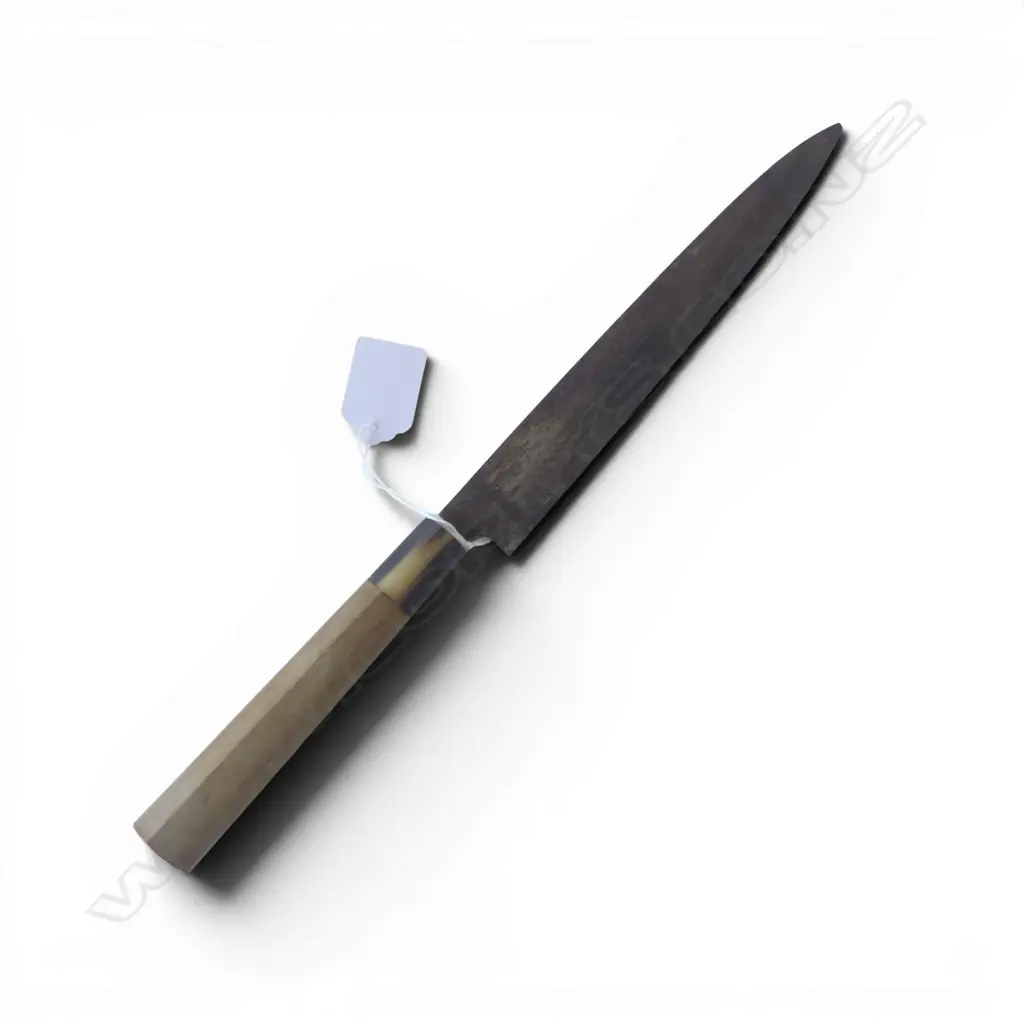 QUALITY VINTAGE Japanese steel and wood handled chef's 'Yanagiba' fish slicing sashimi knife Signed blade. L.340mm. Image 1++