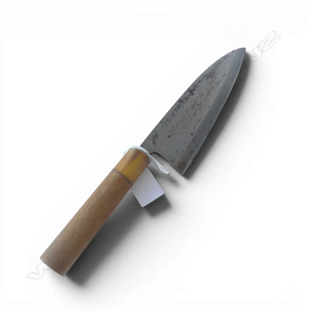 QUALITY JAPANESE 'Deba' fish/meat CHEF'S KNIFE carbon steel signed blade. Horn fitted wood handle. L.285mm Image 1++