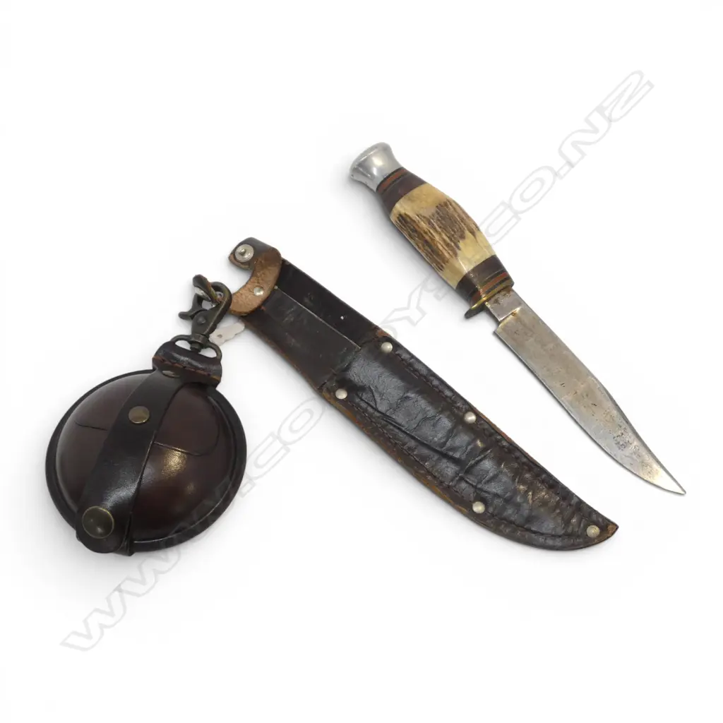 William Rodgers Sheffield antler handled HUNTING KNIFE + modern leather pellet POUCH Image 1++
