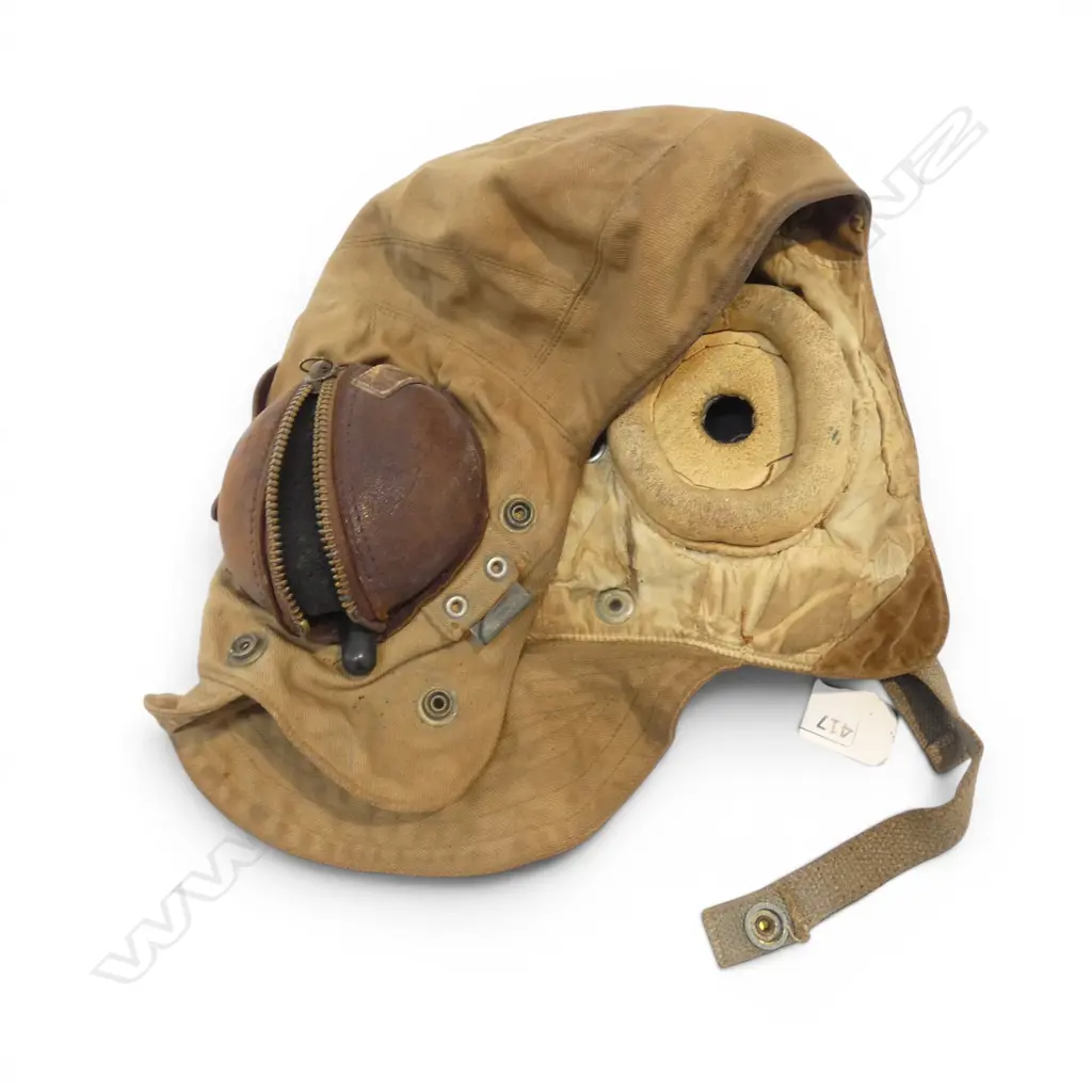 WWII RAF/ROYAL NAVY Fleet Air Arm Tropical N-type FLYING HELMET as worn by pilot aircrew w leather ear zippered covers Image 1++